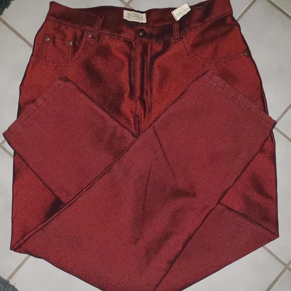 St. John's Bay Jeans, Red/Burgandy Sheen, Size 14 Missy